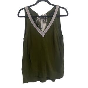 J. Crew Green Tank with Striped V-Neck and Back Bow